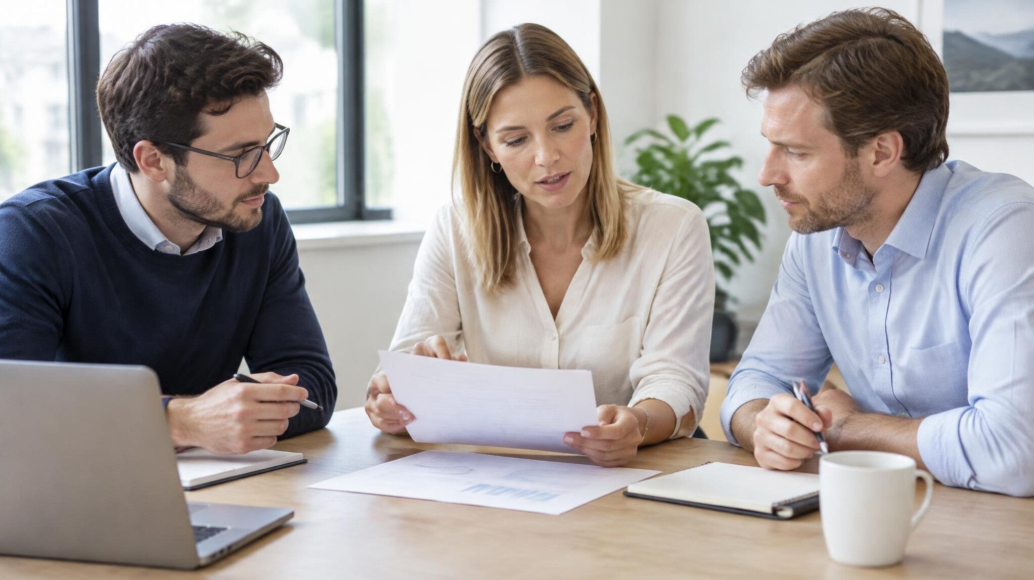 Professionals discussing a project at a meeting table