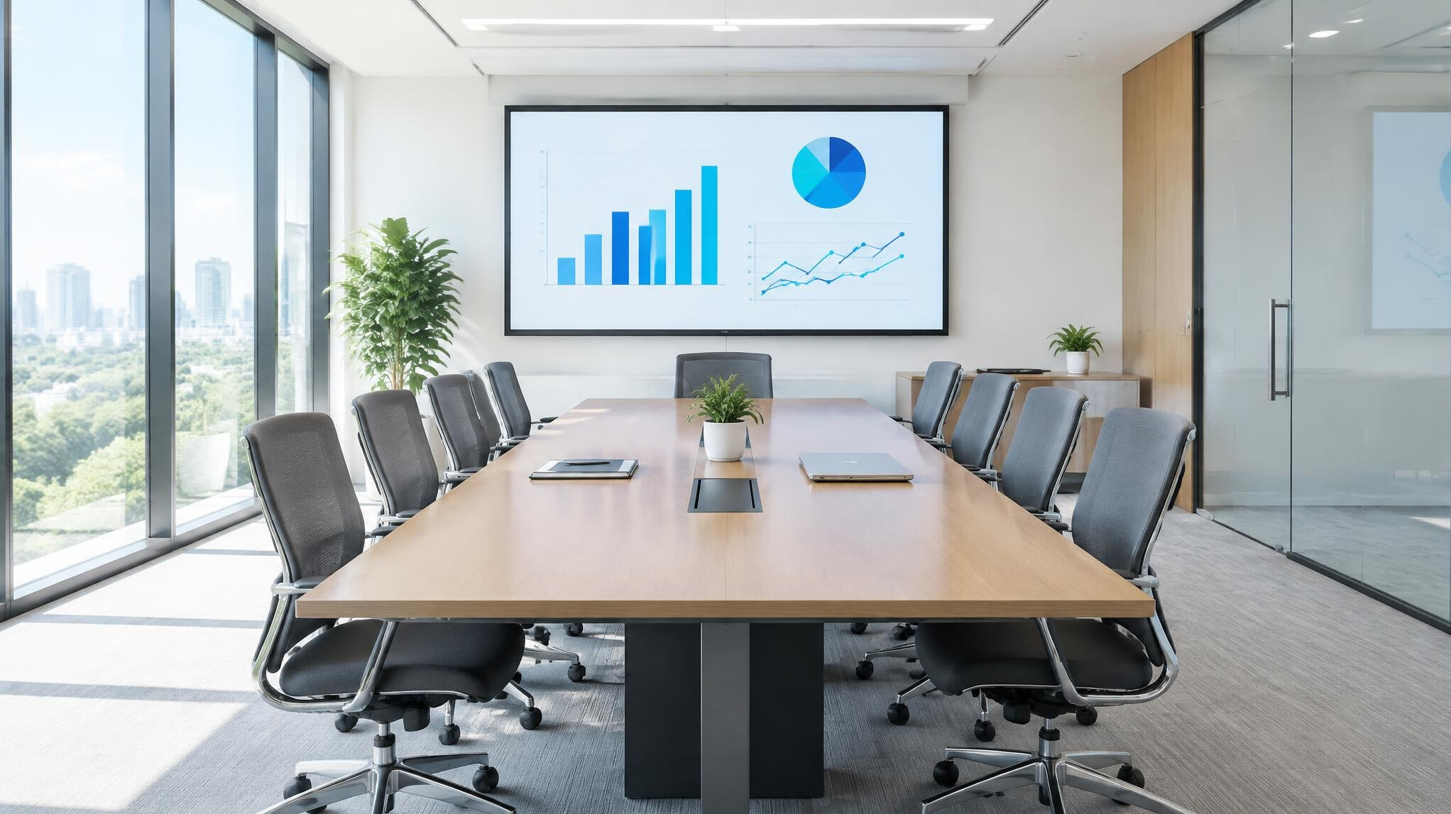 Presentation with charts in a meeting room
